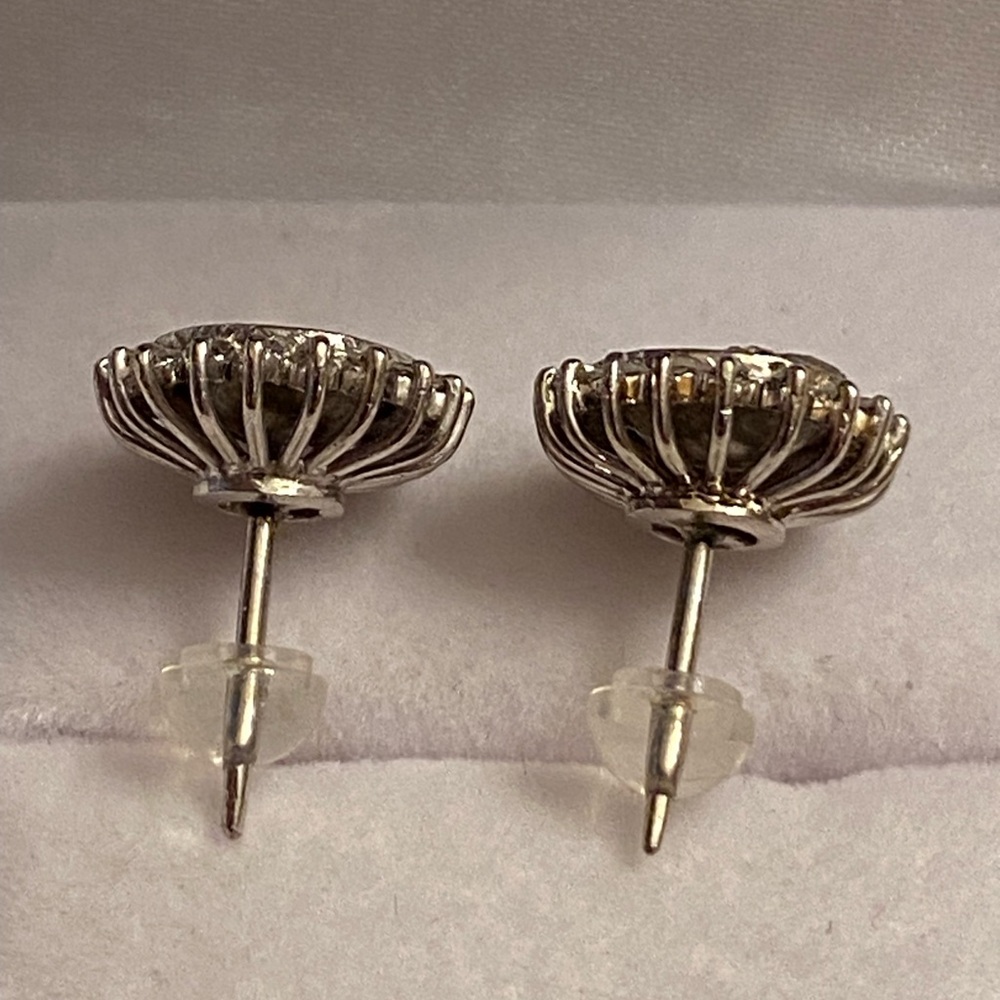 Vintage Diamond 14K White Gold Stud Earrings Jackets - Picture 3 of 12